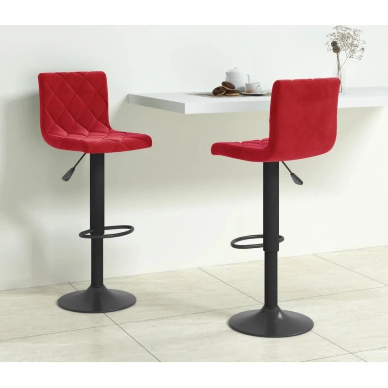 vidaXL barstole 2 stk. fløjl vinrød, drejelig og højderegulerbar