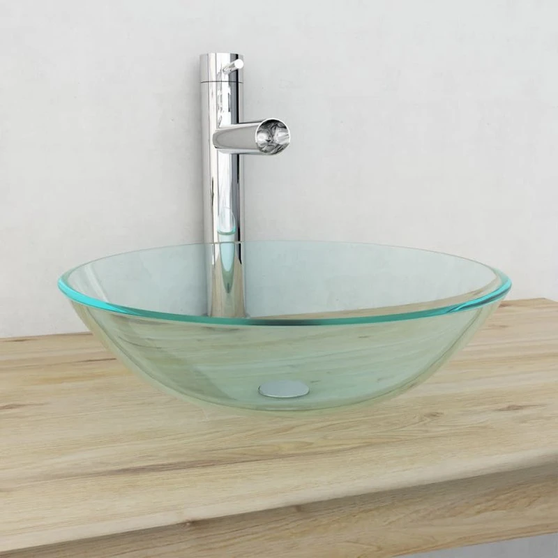 vidaXL håndvask i hærdet glas 42 cm, transparent