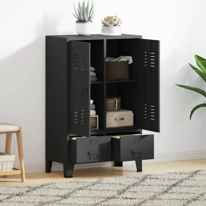 vidaXL garderobe i metal industriel stil 67 x 35 x 107 cm sort