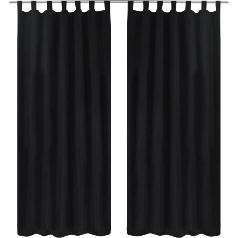 Mikro-satin gardiner med løkker 2 stk. 140 x 175 cm, sort