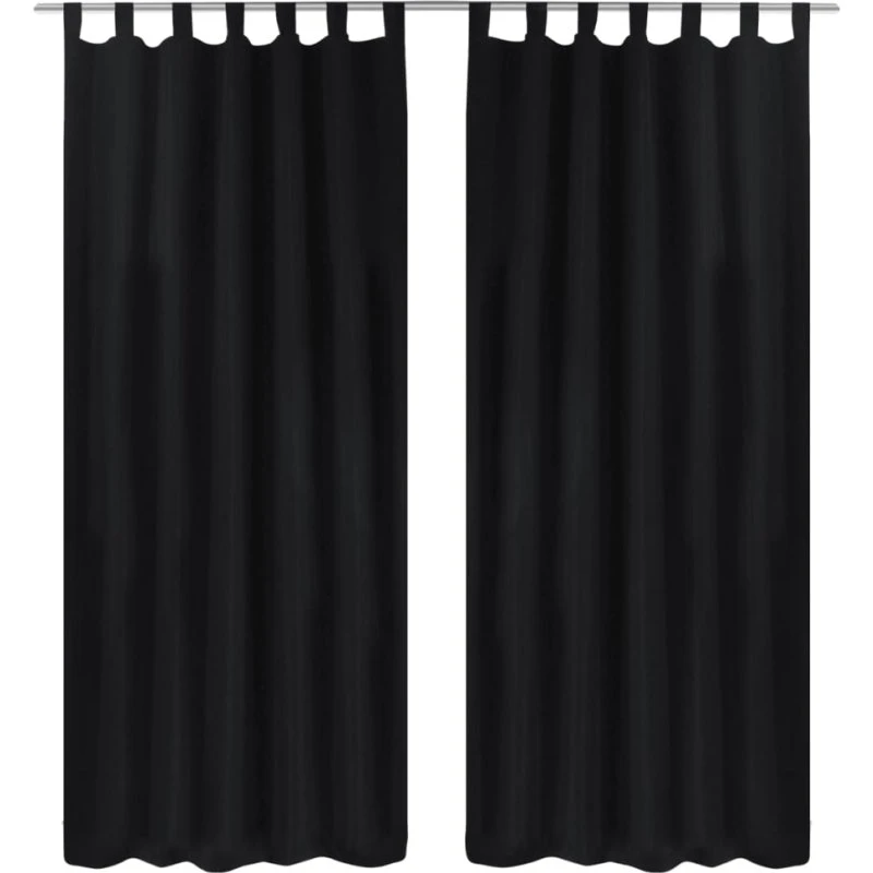 Mikro-Satin gardiner med løkker 2 stk. 140x245 cm, sort