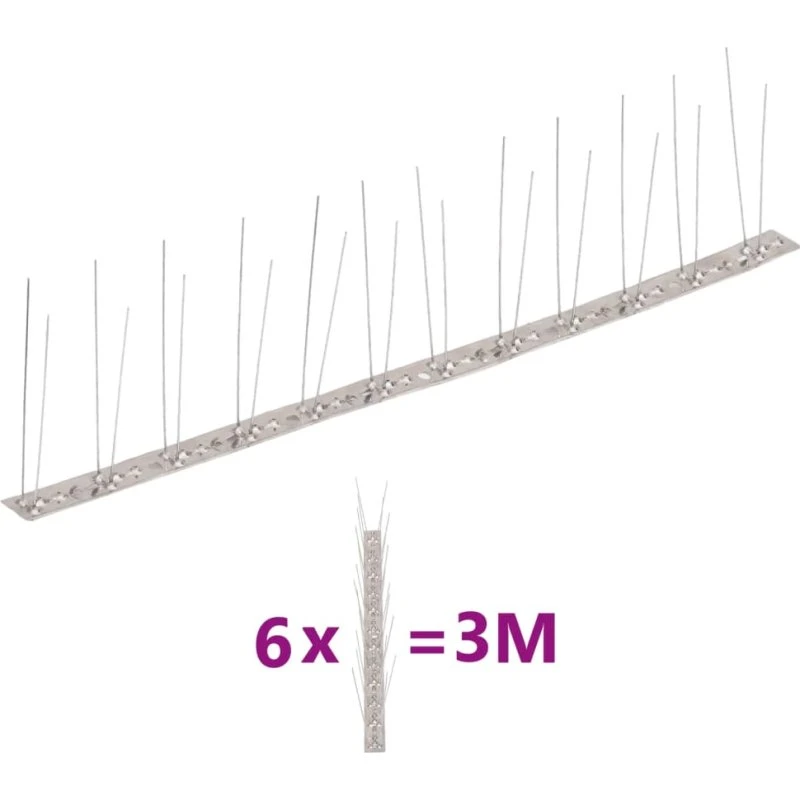 vidaXL fuglepigge 2-rækkers sæt 6 stk. 3 m rustfrit stål