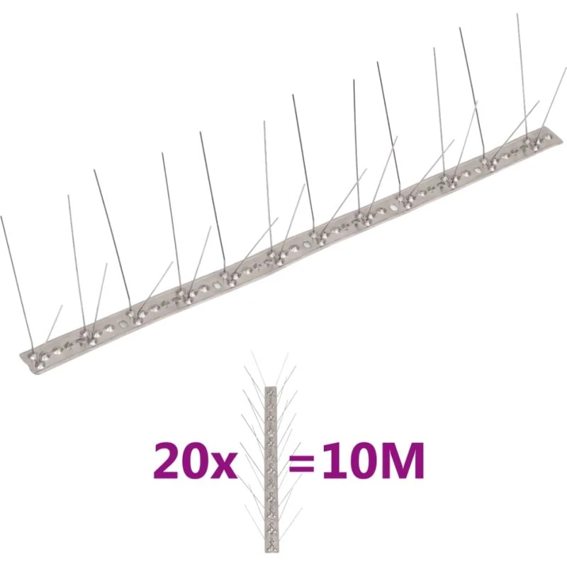 vidaXL fuglepigge 4 rækker 20 stk. 10 m rustfrit stål