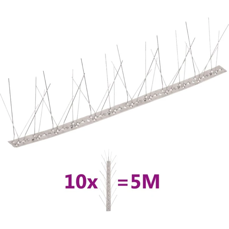 vidaXL fuglepigge 5 rækker 10 stk. 5 m, rustfrit stål