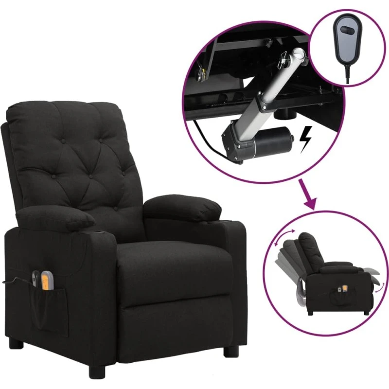 vidaXL eldrevet massagestol stof sort