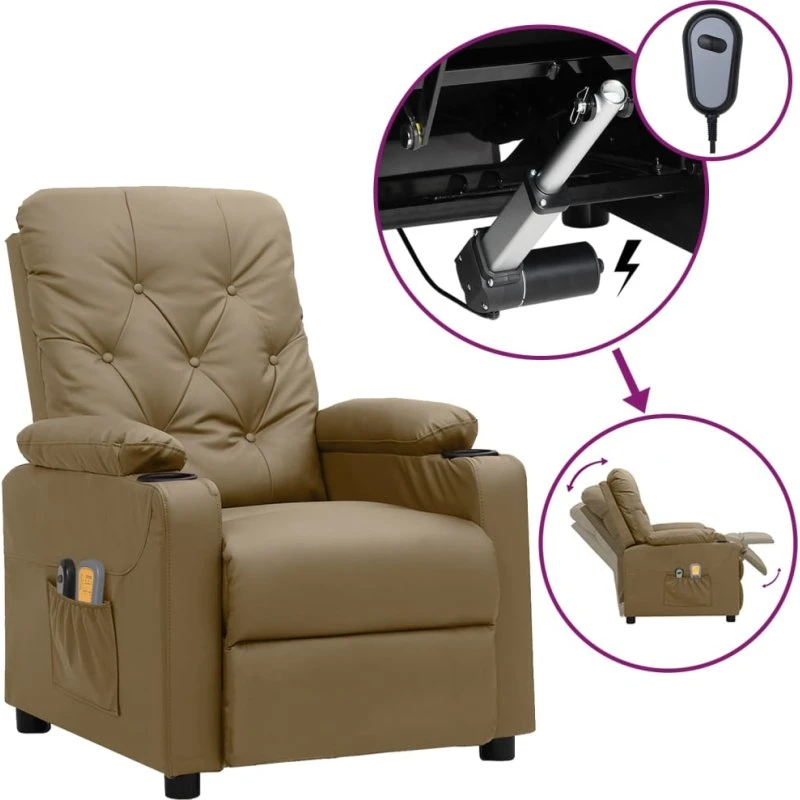 vidaXL eldrevet massagestol i kunstlæder, Cappuccino