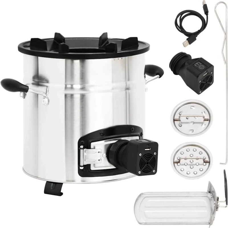 vidaXL grydekomfur m. USB-ventilator 35,5x26x28 cm, rustfrit stål