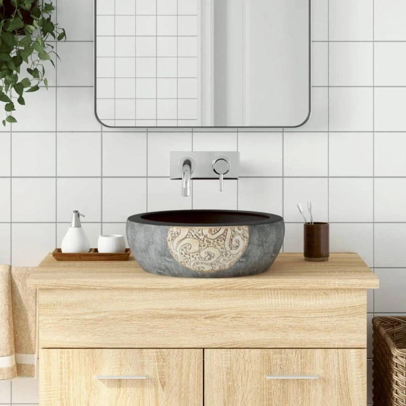 vidaXL rund håndvask i keramik Ø41x14 cm, sort/brun