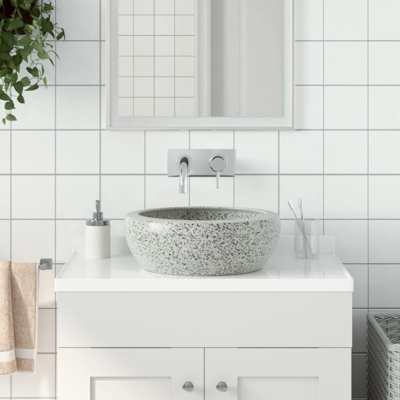 vidaXL rund bordhåndvask Φ41x14 cm i grå keramik