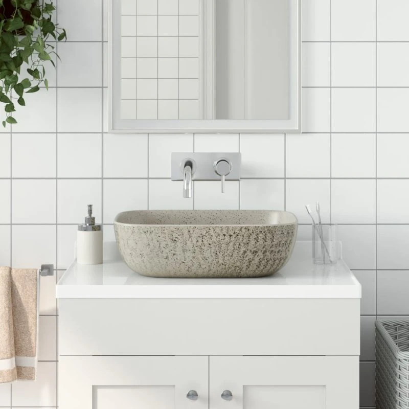 vidaXL håndvask til bordplade 48x37,5x13,5 cm rektangulær keramik grå