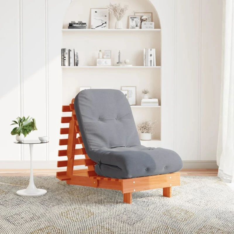 vidaXL futon m. madras 60x206x11 cm, massivt fyrretræ, gyldenbrun