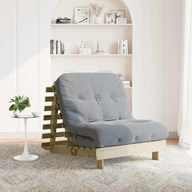 vidaXL futon med madras 90x206x11 cm i massivt fyrretræ