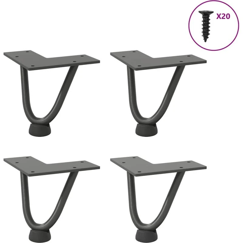 vidaXL hårnåleben til sofabord 10 cm antracit, massivt stål (4 stk)