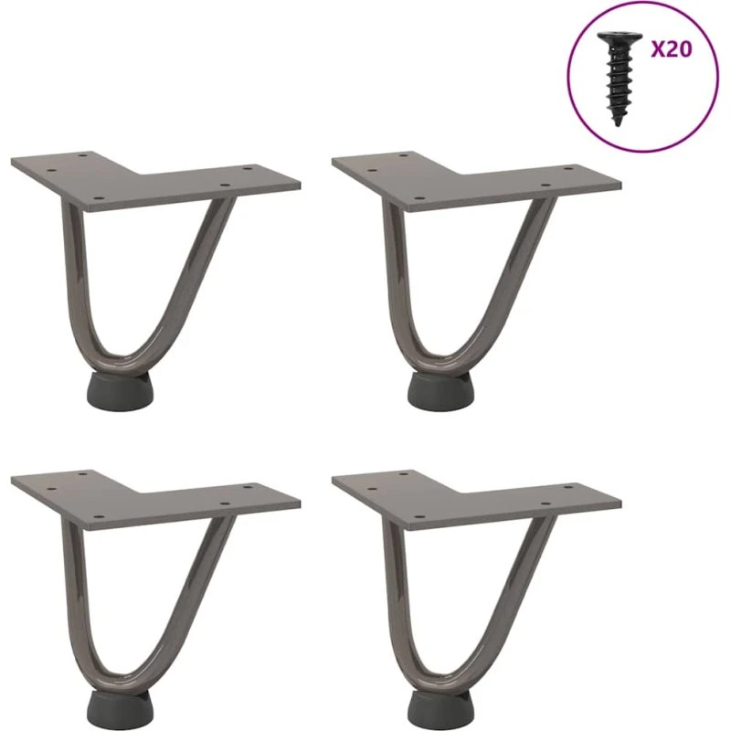 vidaXL hårnåleben til sofabord 10 cm naturstål, 4 stk