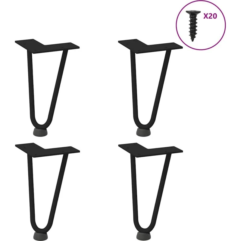 vidaXL hårnåleben til sofabord 4 stk. 20 cm sort massivt stål