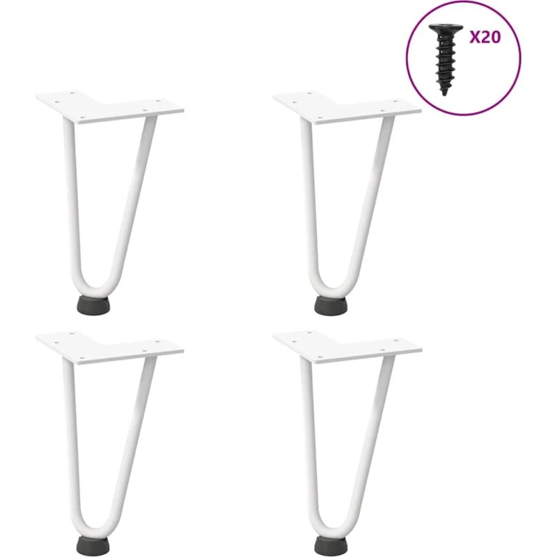 vidaXL hårnåleben til sofabord 20 cm hvid, 4 stk