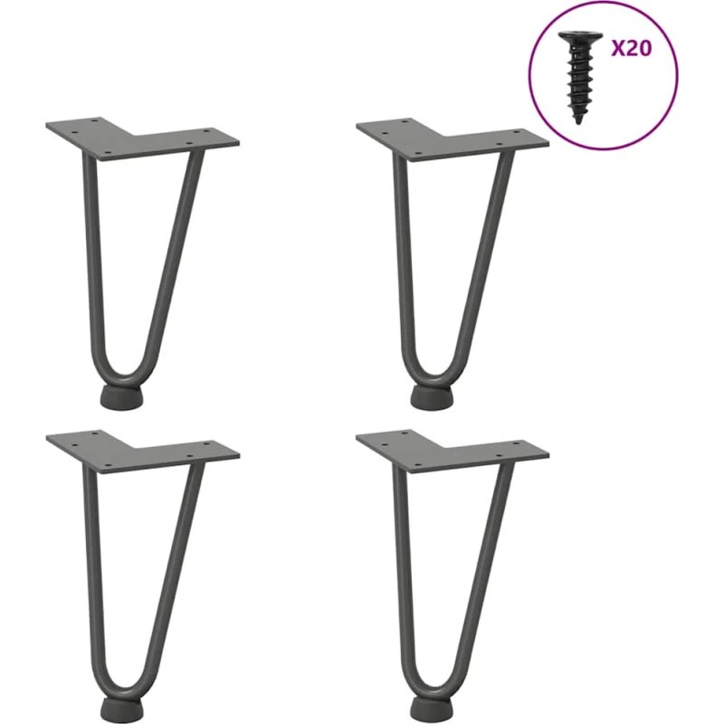 vidaXL hårnåleben til sofabord 4 stk. 20 cm antracit – massivt stål