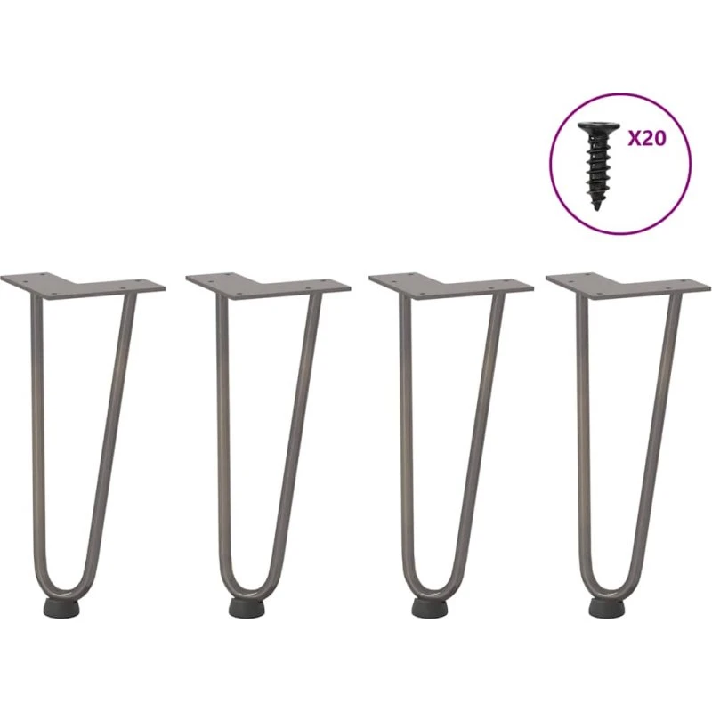 vidaXL hårnåleben til sofabord 30 cm naturstål, 4 stk.