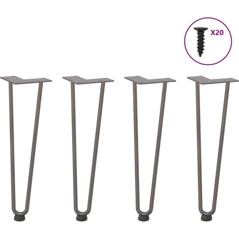 vidaXL hårnåleben til sofabord 42 cm naturstål (4 stk)