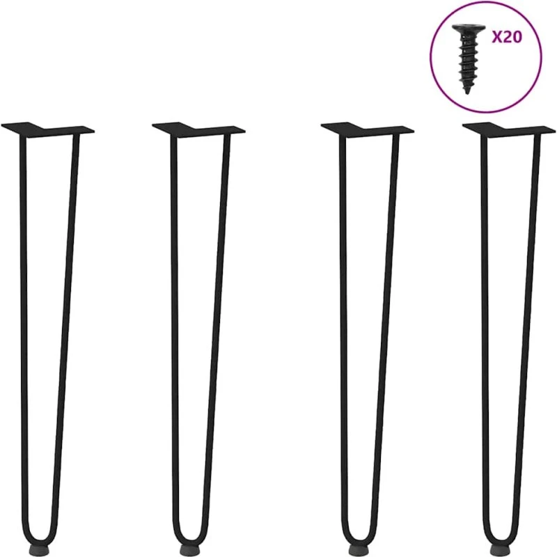 vidaXL hårnåleben til konsolborde 4 stk 72 cm, massivt stål sort
