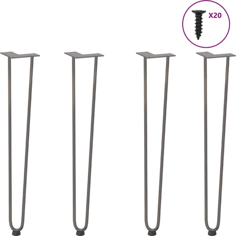 vidaXL hårnåleben til konsolbord 72 cm naturstål (4 stk.)