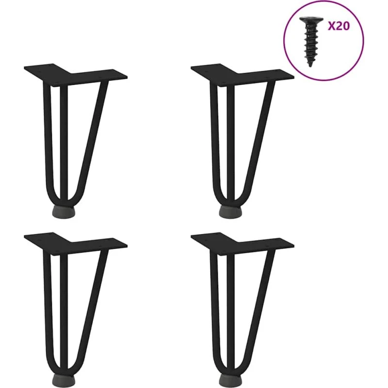 vidaXL hårnåleben til sofabord 4 stk. 20 cm sort massivt stål