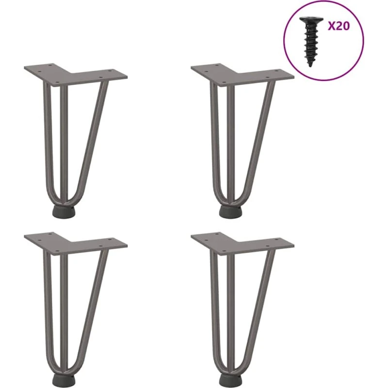 vidaXL hårnåleben til sofabord 20 cm naturstål, 4 stk.