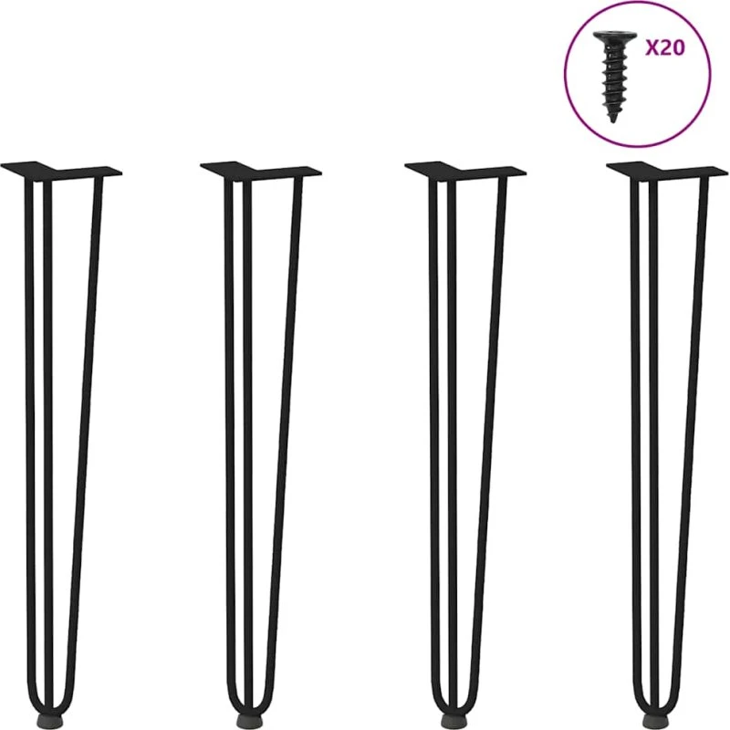 vidaXL Hårnåleben 4 stk. 72 cm sort, massivt stål