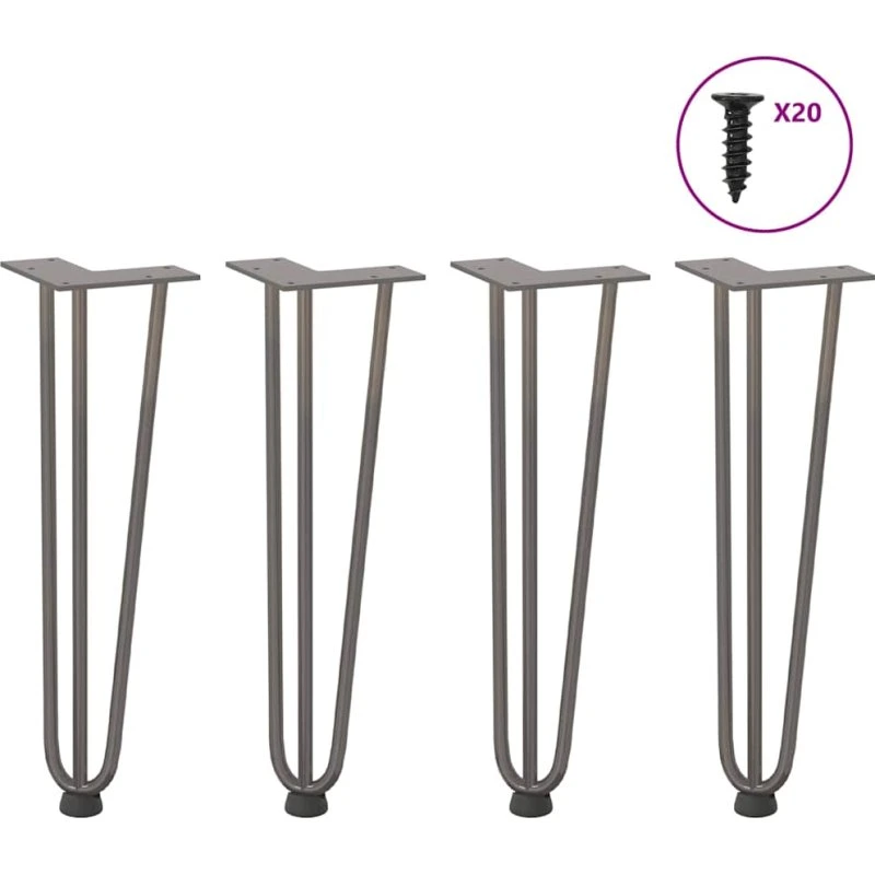 vidaXL hårnåleben til sofabord 42 cm naturstål 4 stk.