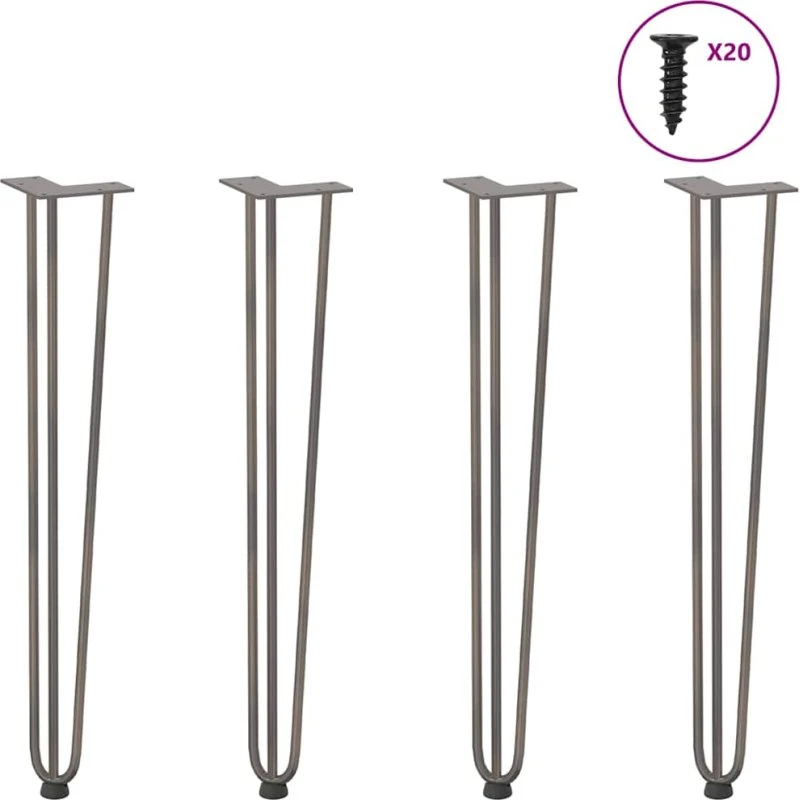 vidaXL hårnåleben til konsolbord 4 stk. 72 cm naturstål