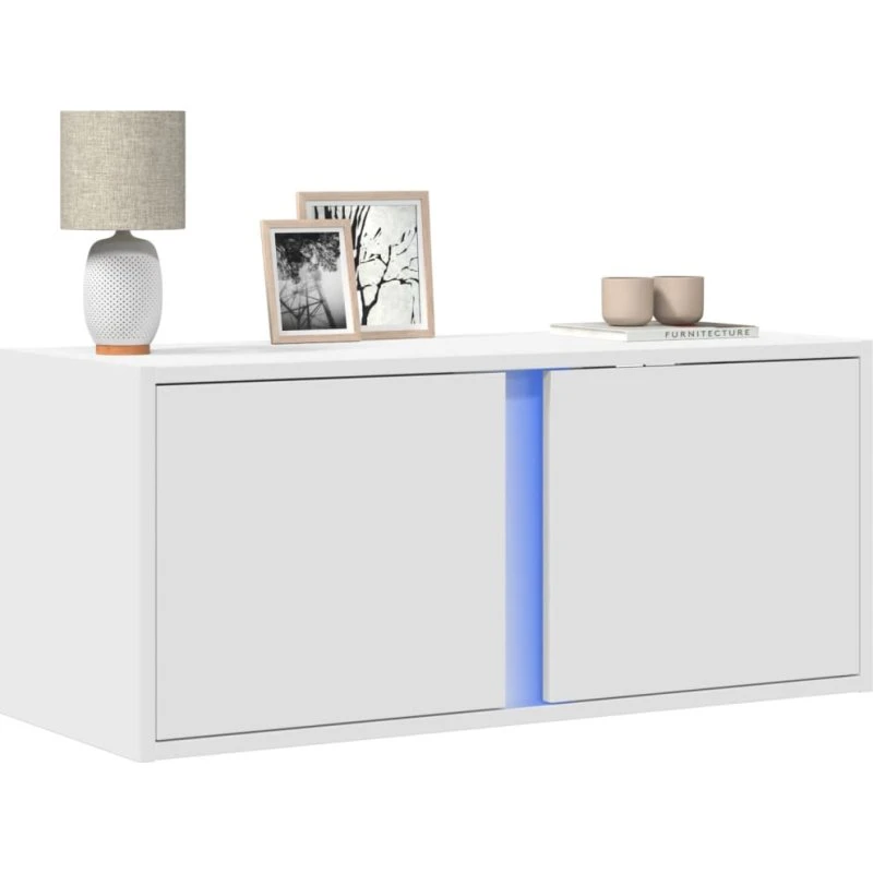 vidaXL væghængt TV-bord 80x31x35 cm med RGB LED, hvid