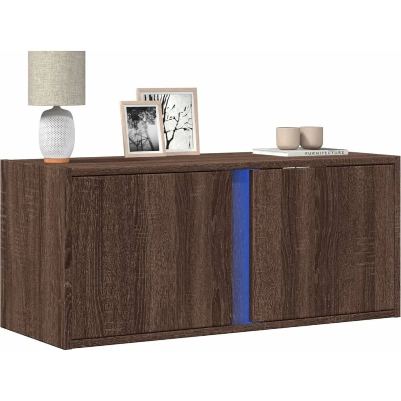 Væghængt TV-bord med LED-lys 100x31x35 cm, røget eg