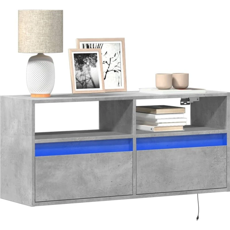 vidaXL væghængt TV-bord 100x31x45 cm med RGB LED – betongrå