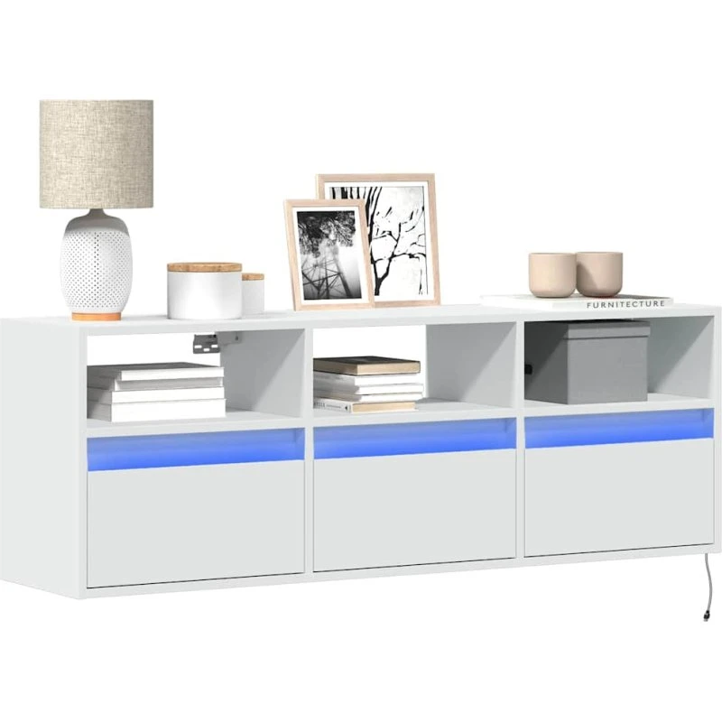 vidaXL væghængt tv-bord 130x31x45 cm med RGB LED, hvid