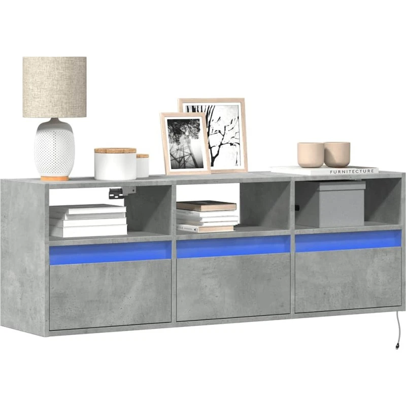 vidaXL væghængt TV-bord med LED 130x31x45 cm betongrå