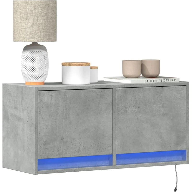 vidaXL væghængt TV-bord 80x31x35 cm med LED, betongrå