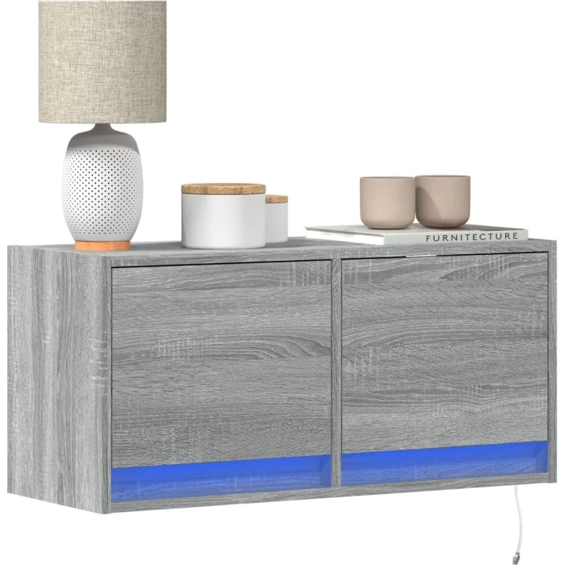 vidaXL væghængt TV-bord 80x31x35 cm grå sonoma-eg med LED