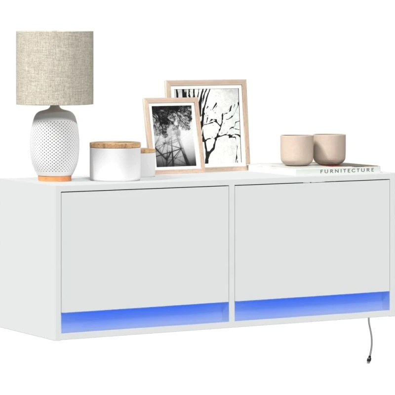 vidaXL væghængt tv-bord 100x31x35 cm med RGB LED, hvid
