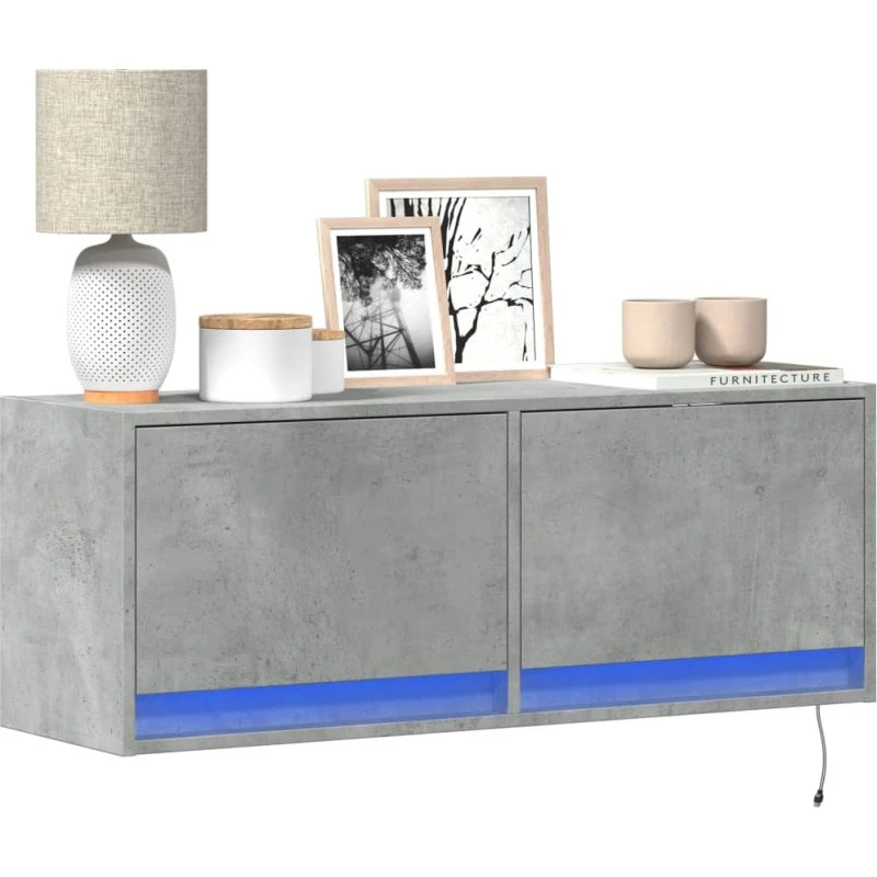 vidaXL væghængt TV-bord med LED 100x31x35 cm – betongrå