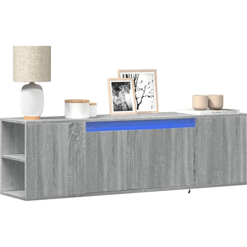 vidaXL væghængt TV-bord 135x31x39,5 cm RGB-LED, grå sonoma-eg