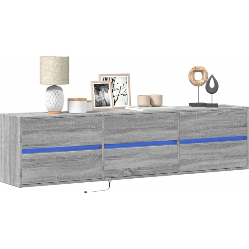 vidaXL væghængt TV-bord med LED 180x31x45 cm, grå sonoma-eg