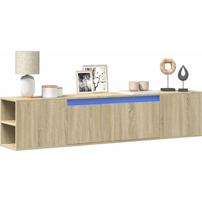 vidaXL væghængt TV-bord 180x31x39,5 cm Sonoma-eg m. LED
