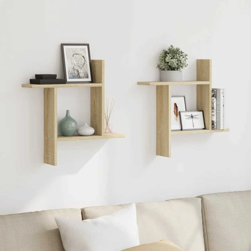 vidaXL væghængte hylder 2 stk. 50x12x50 cm konstrueret træ sonoma-eg