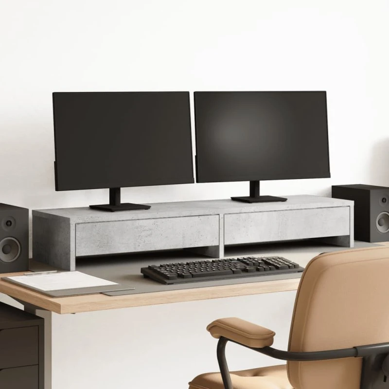 vidaXL skærmholder med 2 skuffer 100×27×15 cm, betongrå