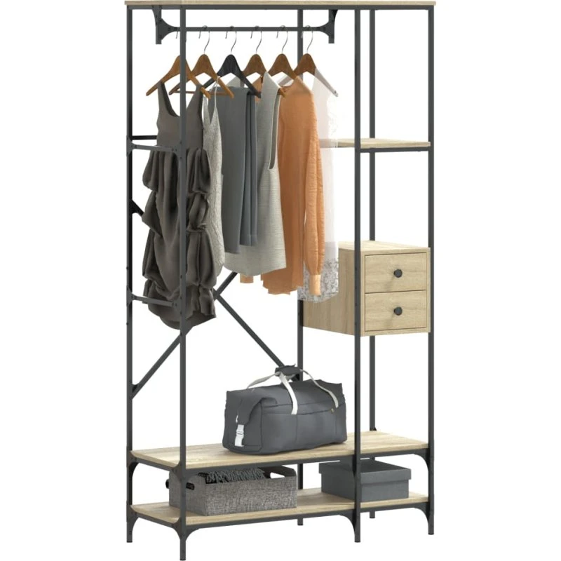 vidaXL tøjstativ med hylder i konstrueret træ Sonoma-eg