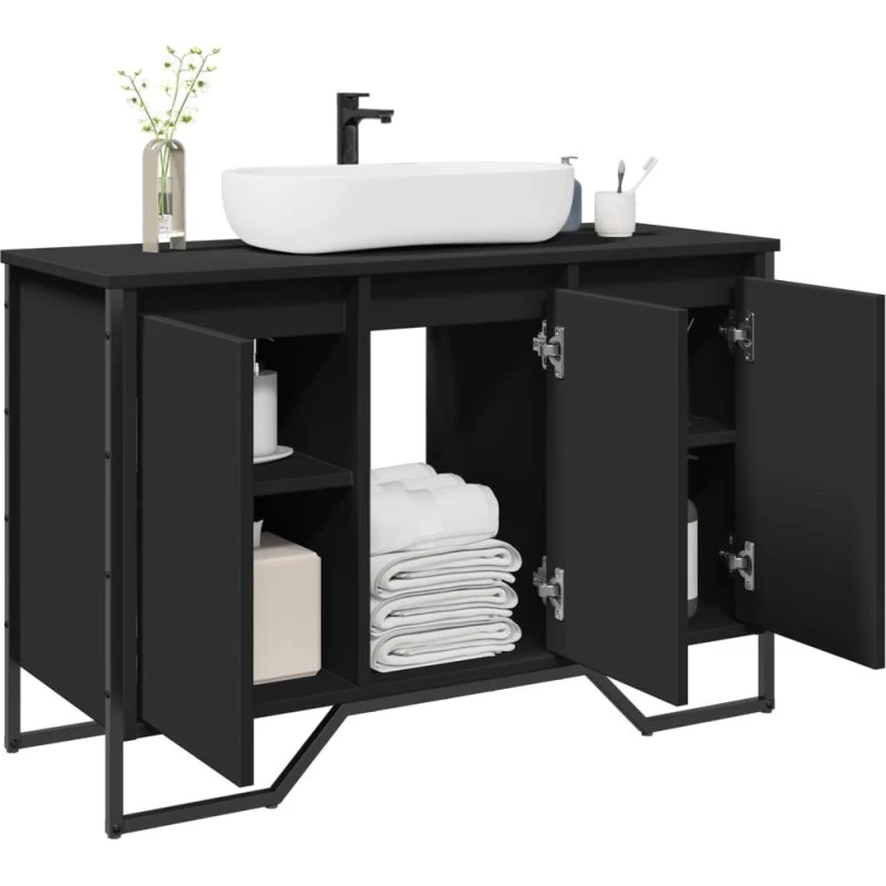 vidaXL underskab til håndvask 91x35x60 cm, konstrueret træ, sort