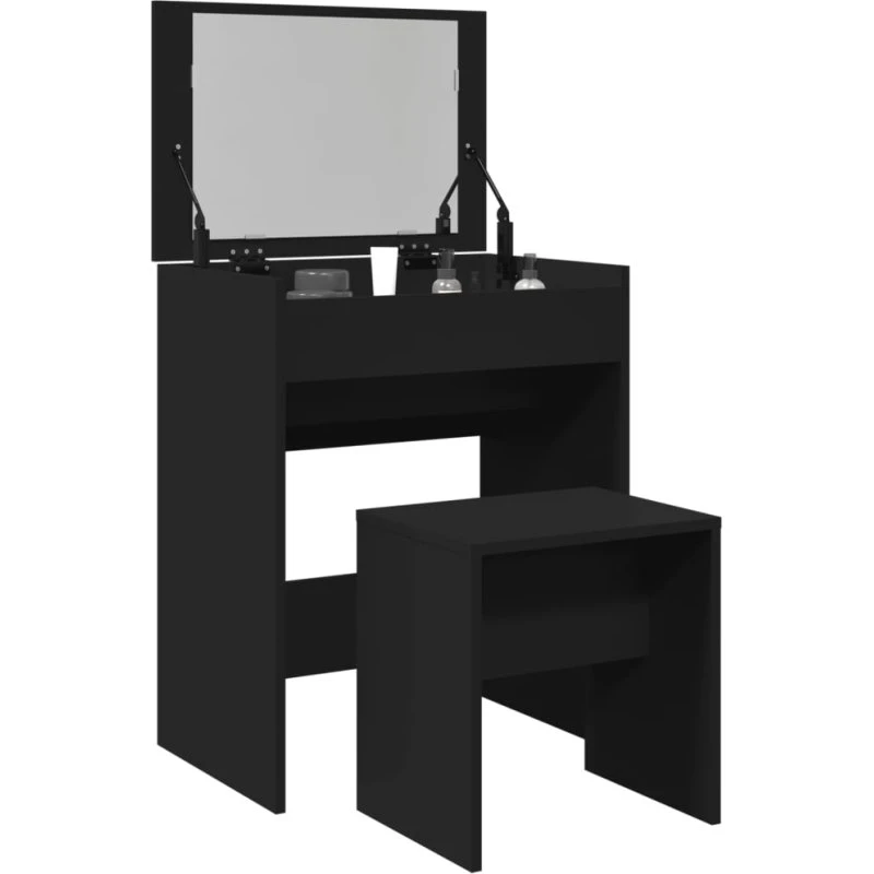 vidaXL kosmetikbord med skammel 60x40x113,5 cm sort