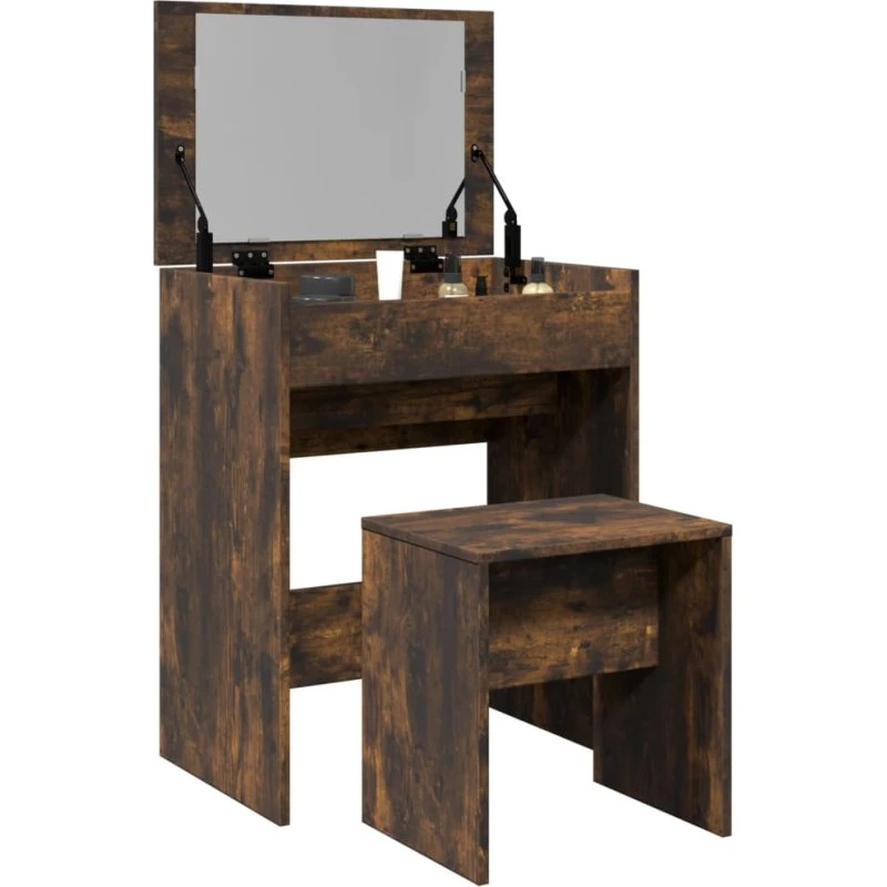 vidaXL kosmetikbord med skammel 60x40x113,5 cm – røget egetræ