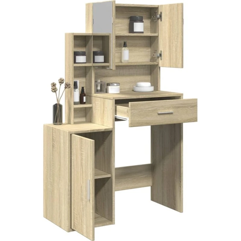 vidaXL makeupbord med skab 80x35x132 cm Sonoma-eg