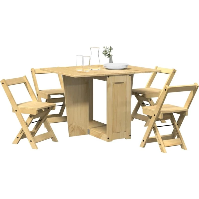vidaXL Corona spisebordssæt 5 dele foldbart fyrretræ gyldenbrun